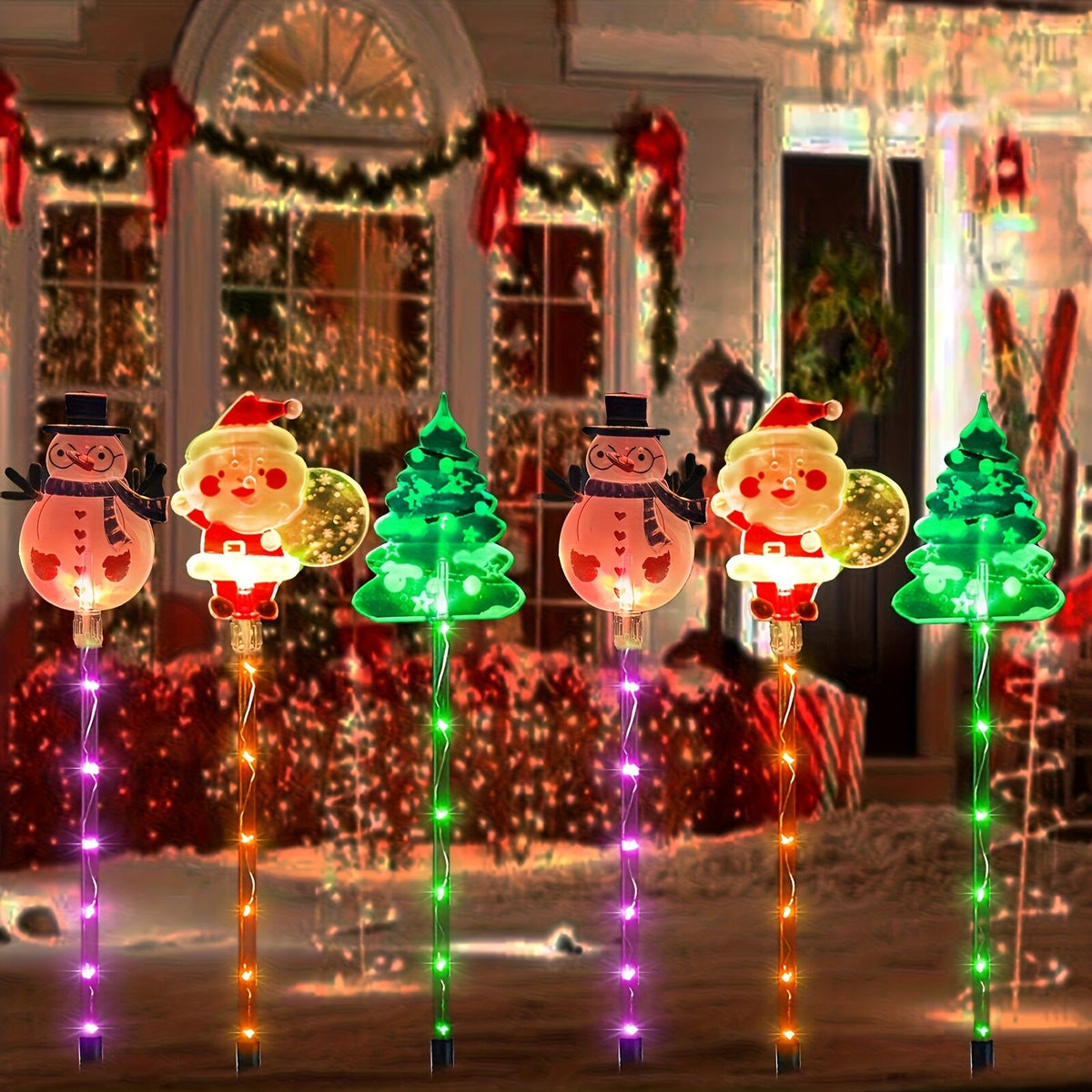 6-piece solar outdoor/indoor Christmas light strip with automatic switch function - solar lawn decoration, including ground stand, suitable for garden, courtyard, home - energy-saving LED brightness, no wiring required, holiday lighting, windproof and wat