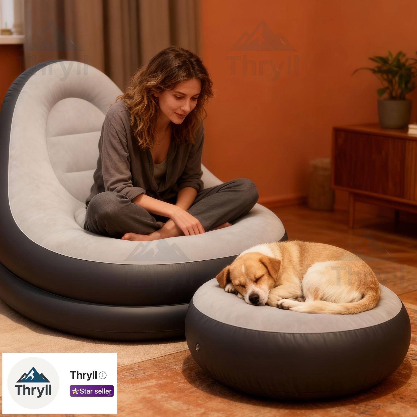 Large size inflatable sofa with foot pedal / foot stool Large size wide seat deep sitting feeling, high back embracing support, strong load capacity, suitable for all weights and body types Thick and wear-resistant PVC material is strong and resistant to 