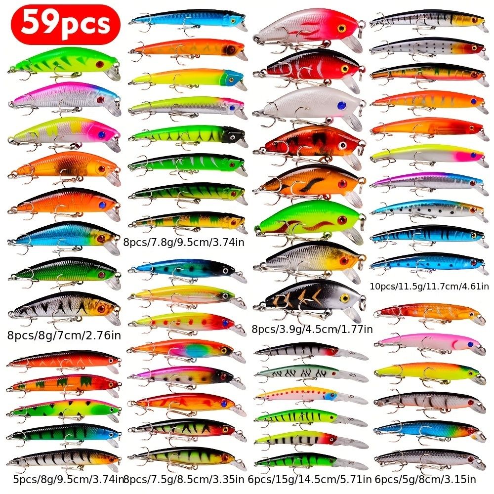 59 - piece Fishing Lure Set - High - Quality, Trending & Hot - Selling! Free Shipping