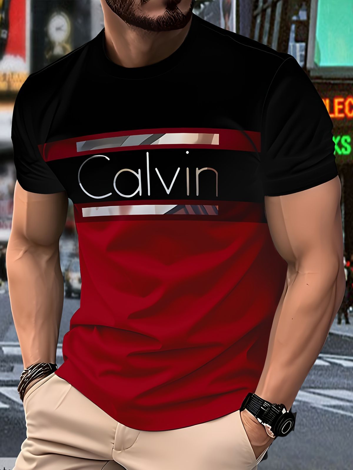 Men'S Casual T-Shirt Short Sleeve Tee Polyester Round Neck Lightweight Everyday - Red - Size XL(AU XL/EU52)