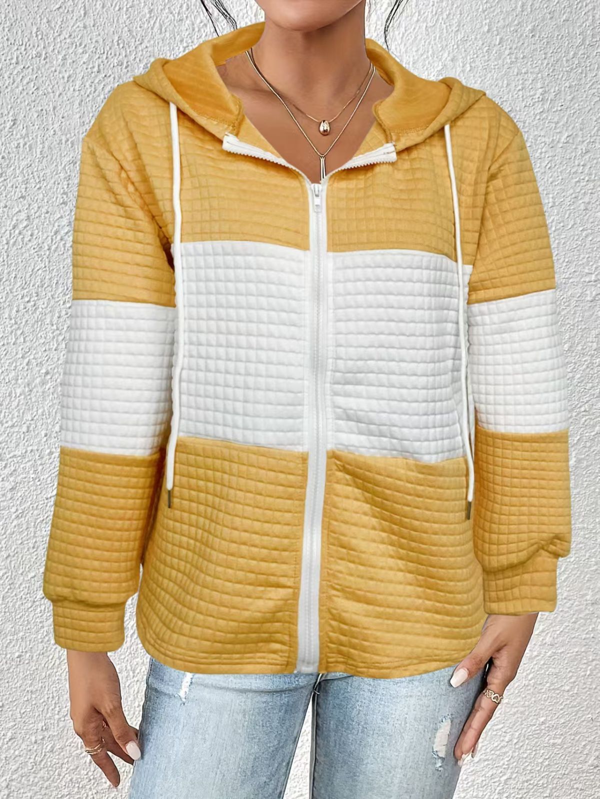 Women'S Hooded Jacket Two-Tone Jacket Drawstring Jacket Casual Jacket Australia - Yellow - Size L(AU L/EU50)