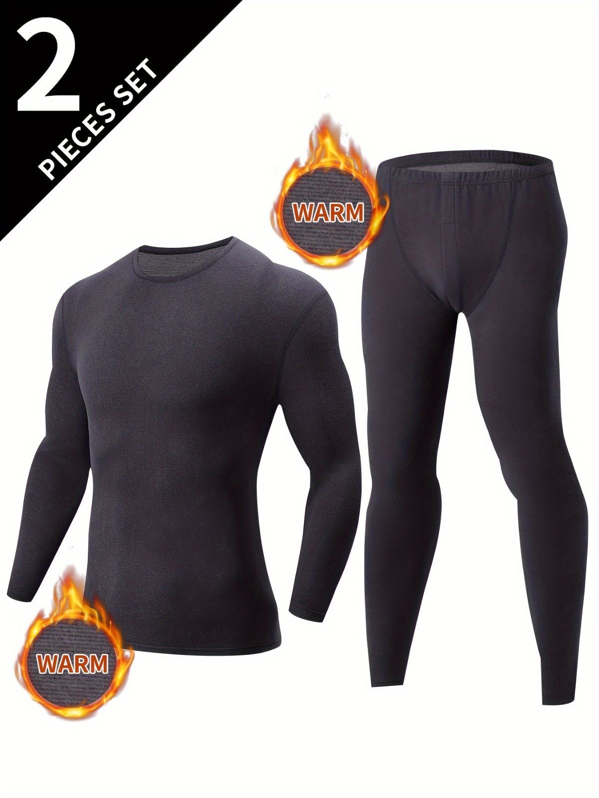 Men's Thermal Underwear Set 2-Piece Long Sleeve Top & High-Waist Pants - Black - Size XL(AU XL/EU52)