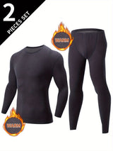 Men's Thermal Underwear Set 2-Piece Long Sleeve Top & High-Waist Pants - Blue - Size M(AU M/EU48)