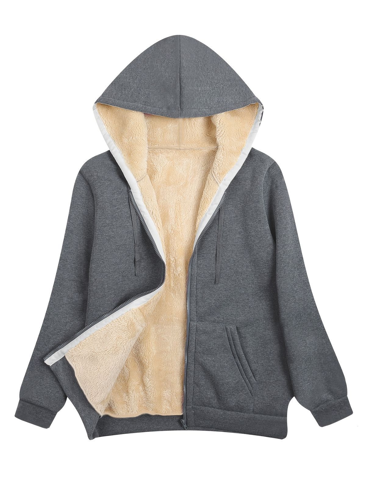 Fleece-Lined Hooded Jacket Women'S Winter Jacket Autumn Winter Coat Hooded - Dark Gray - Size XL(AU XL/EU52)