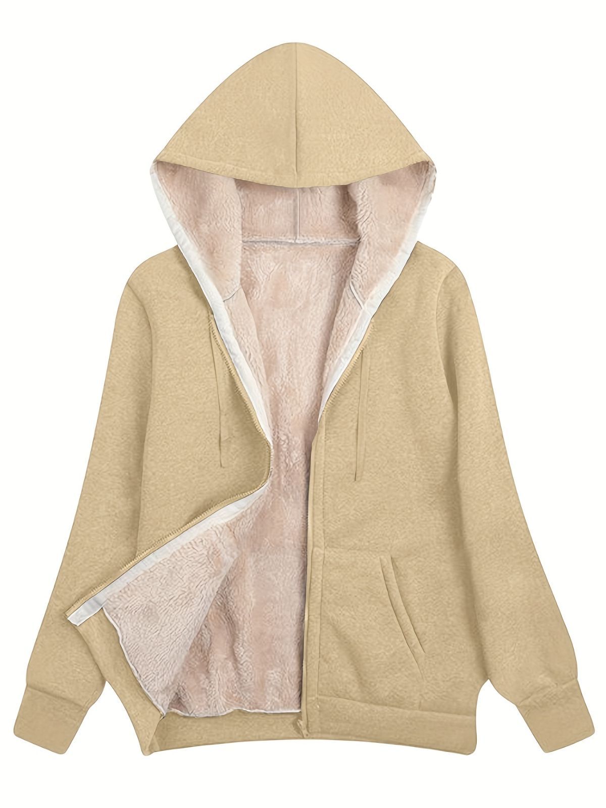 Fleece-Lined Hooded Jacket Women'S Winter Jacket Autumn Winter Coat Hooded - Khaki - Size M(AU M/EU48)