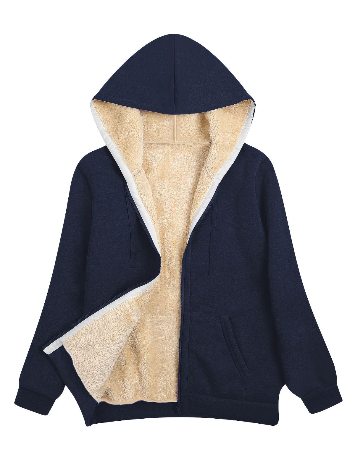 Fleece-Lined Hooded Jacket Women'S Winter Jacket Autumn Winter Coat Hooded - Royal Blue - Size 2XL(AU 2XL/EU54)