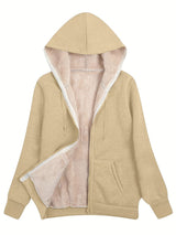 Fleece-Lined Hooded Jacket Women'S Winter Jacket Autumn Winter Coat Hooded - Khaki - Size 2XL(AU 2XL/EU54)