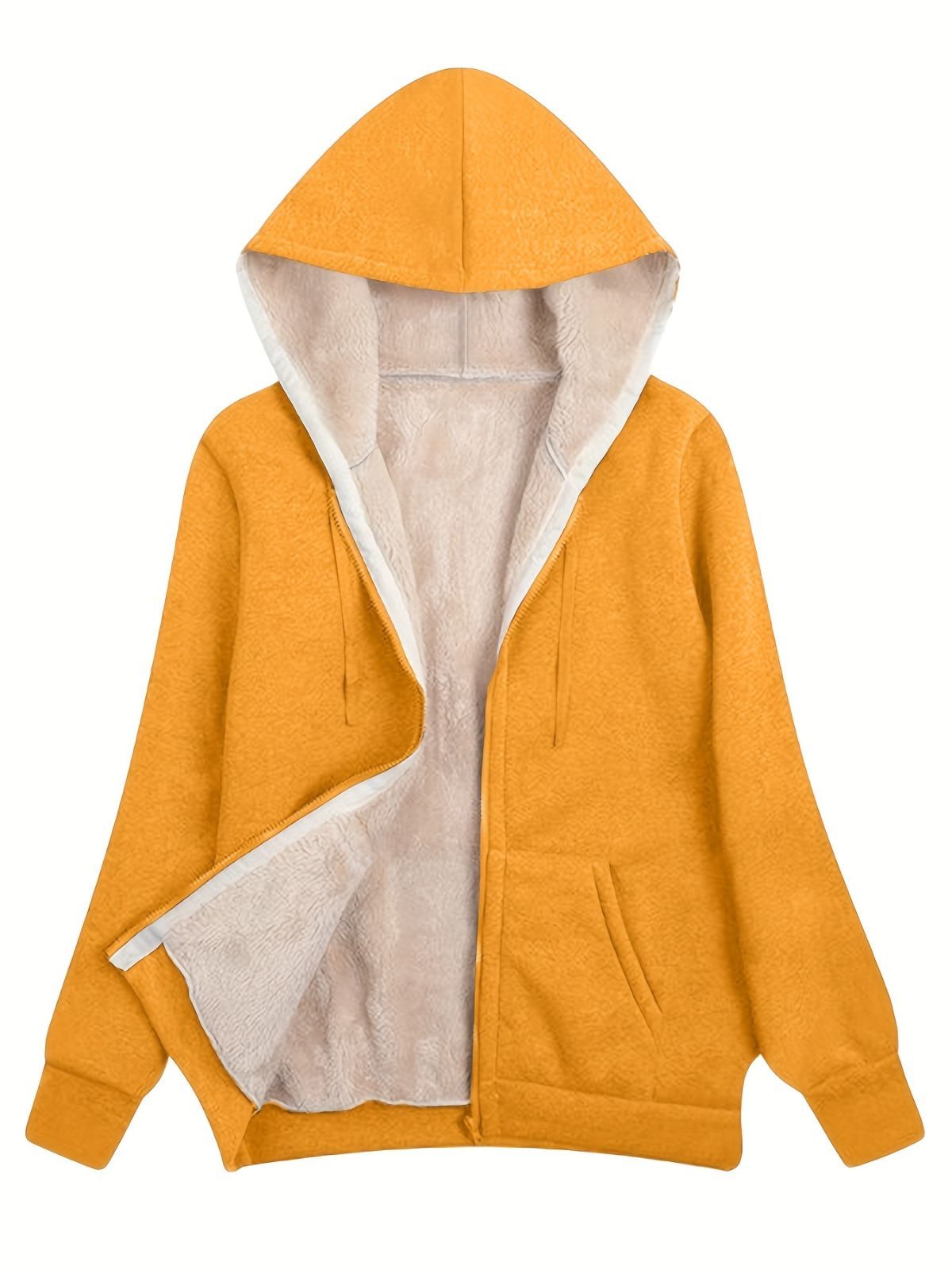 Fleece-Lined Hooded Jacket Women'S Winter Jacket Autumn Winter Coat Hooded - Yellow - Size L(AU L/EU50)