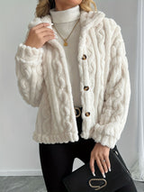 Double-Sided Fleece Coat Turn-Down Collar Button Coat Women'S Winter Outerwear - White - Size XL(AU XL/EU52)