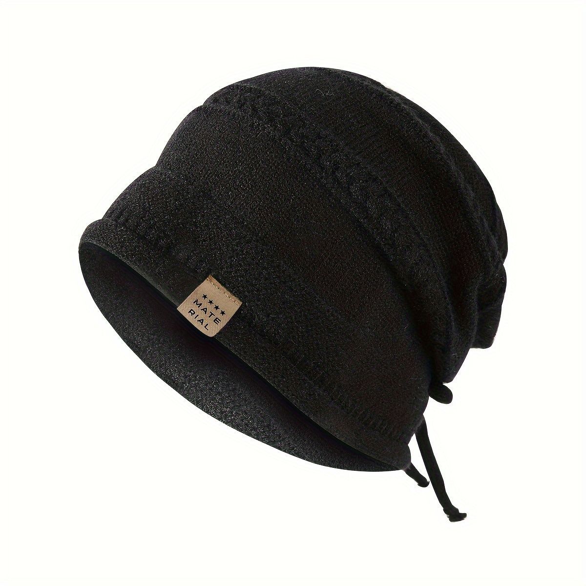 1PCS women's and men's new autumn and winter sheep wool material pure color knitted stackable hat drawstring adjustable cap hoodless hat warm hat cold hat wheat ear embroidery fashionable and versatile model - Coffee - Size XL(AU XL/EU52)