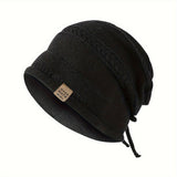 1PCS women's and men's new autumn and winter sheep wool material pure color knitted stackable hat drawstring adjustable cap hoodless hat warm hat cold hat wheat ear embroidery fashionable and versatile model - Gray - Size XL(AU XL/EU52)