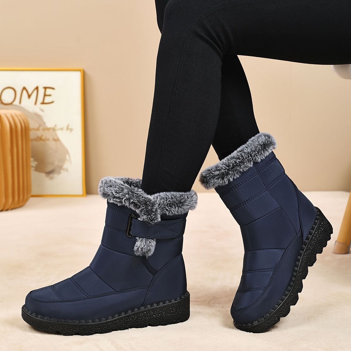 Women's Faux-Fur Trimmed Snow Boots - Blue - Size 12(AU12/EU40)