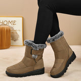 Women's Faux-Fur Trimmed Snow Boots - Coffee - Size 8(AU8/EU36)