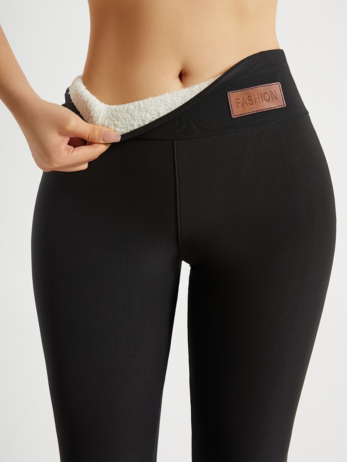 Solid Color Thickened Casual Sports Leggings - Black - Size 12(AU12/EU40)