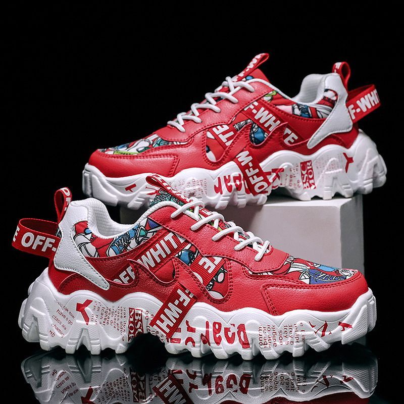 Women's Fashionable Graphic-Print Chunky Sneakers - Red - Size 6(AU6/EU37)