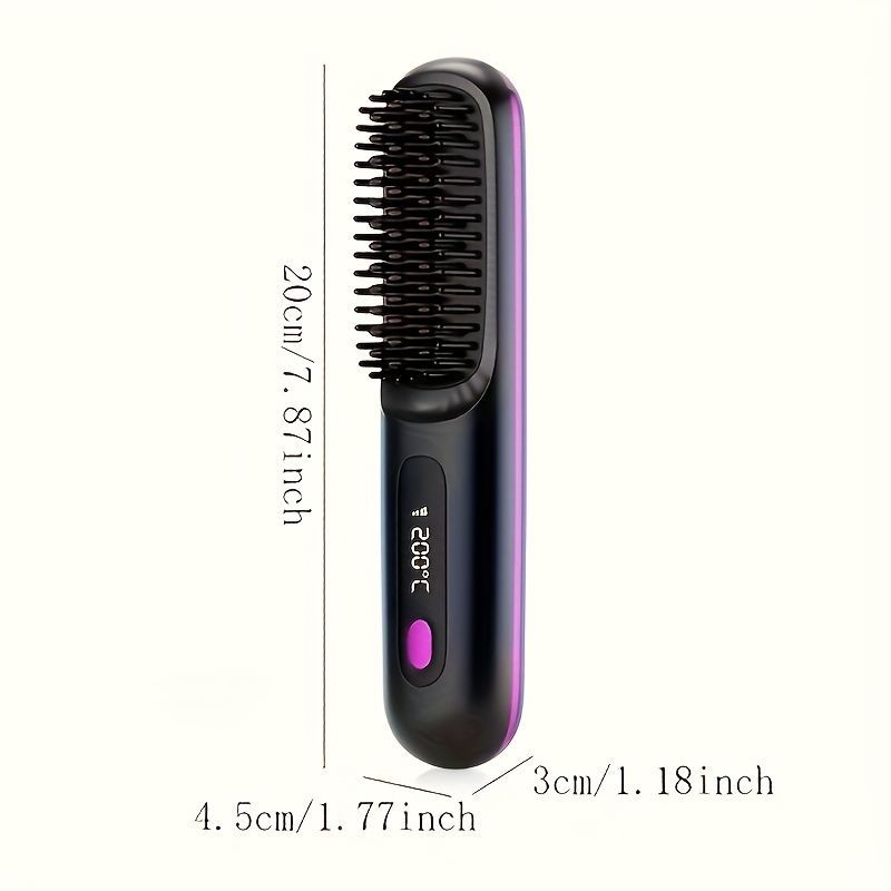 Black Silver Wireless Hair Straightening Comb Fast Heating Hair Comb Women'S Hair Styling