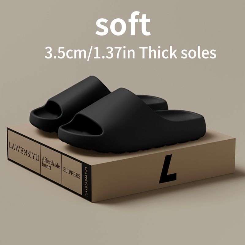 Unisex Soft Thick-Sole Slippers – 3.5cm Cushioned Comfort - Black - Size 5(AU5/EU36)