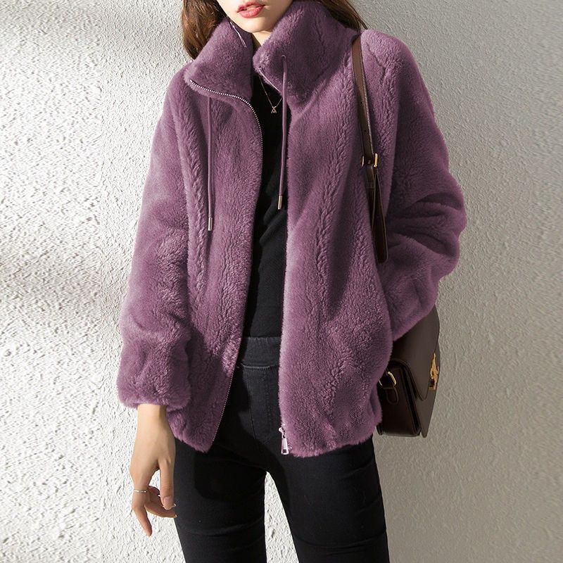 Women's  Faux Fur Jacket | Trendy & Warm Coat - Red - Size M(AU M/EU48)
