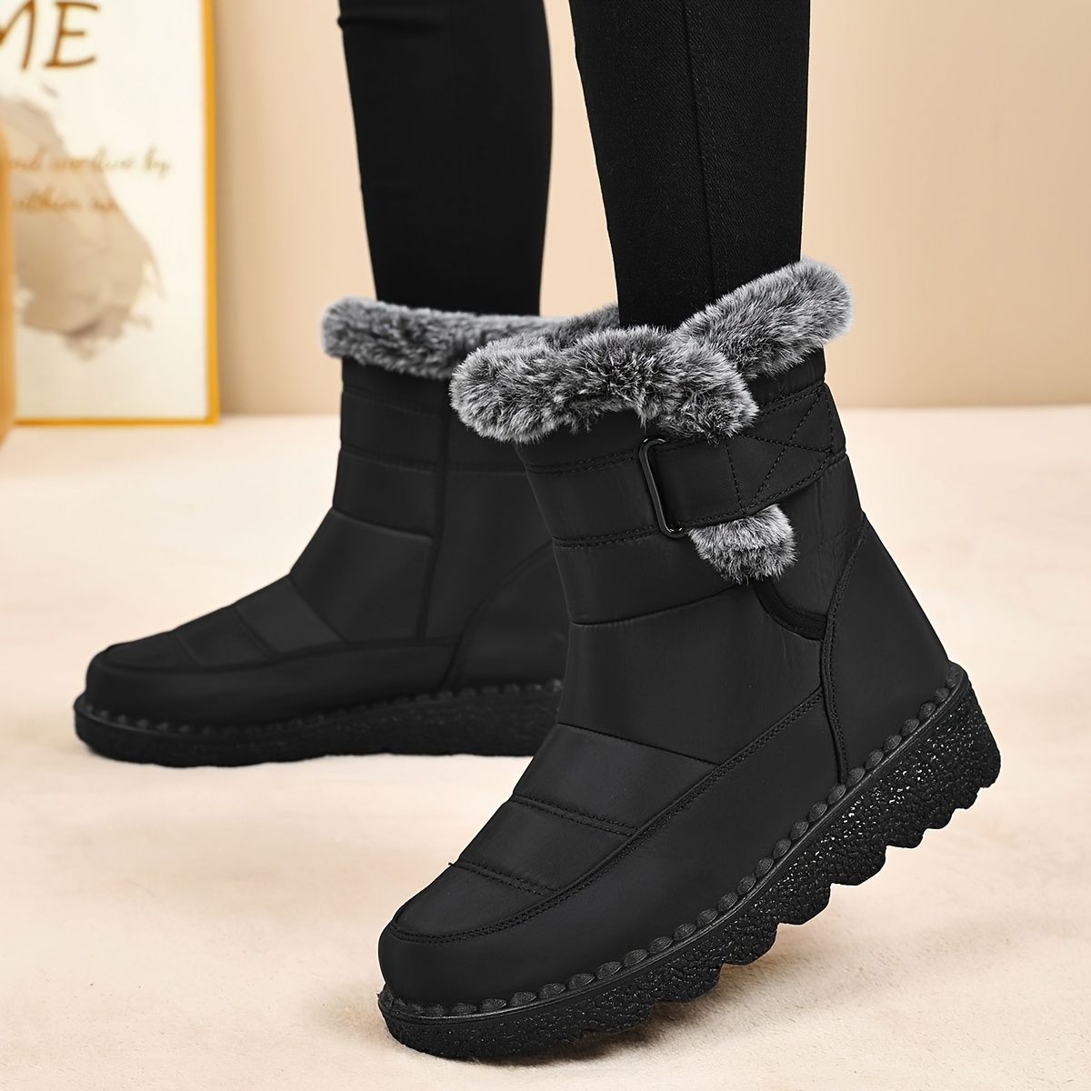 Women's Faux-Fur Trimmed Snow Boots - Black - Size 8(AU8/EU36)