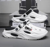 Unisex Clog Sandals Open Toe Slip-On Sandals Soft Sole Walking Shoes Outdoor - Black and white - Size 12(AU12/EU45)