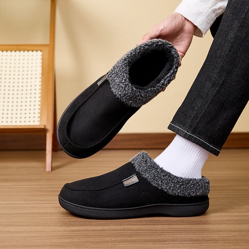 Men's Suede Slippers with Fleece Trim - Brown - Size 8(AU8/EU41)