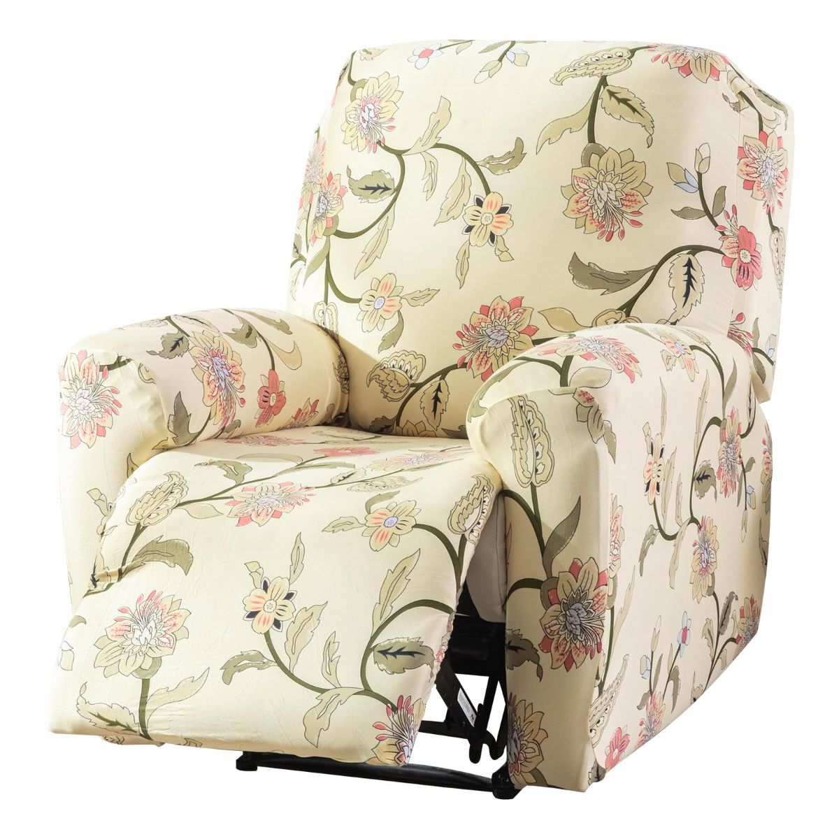Recliner Cover Anti Scratch Lazy Recliner Chair Cover Protective Stretching Printed Reclining Chair Cover Sofa Slipcovers Convenient Elastic Reclining Chair Slipcover for Home - Beige - Size One-seater