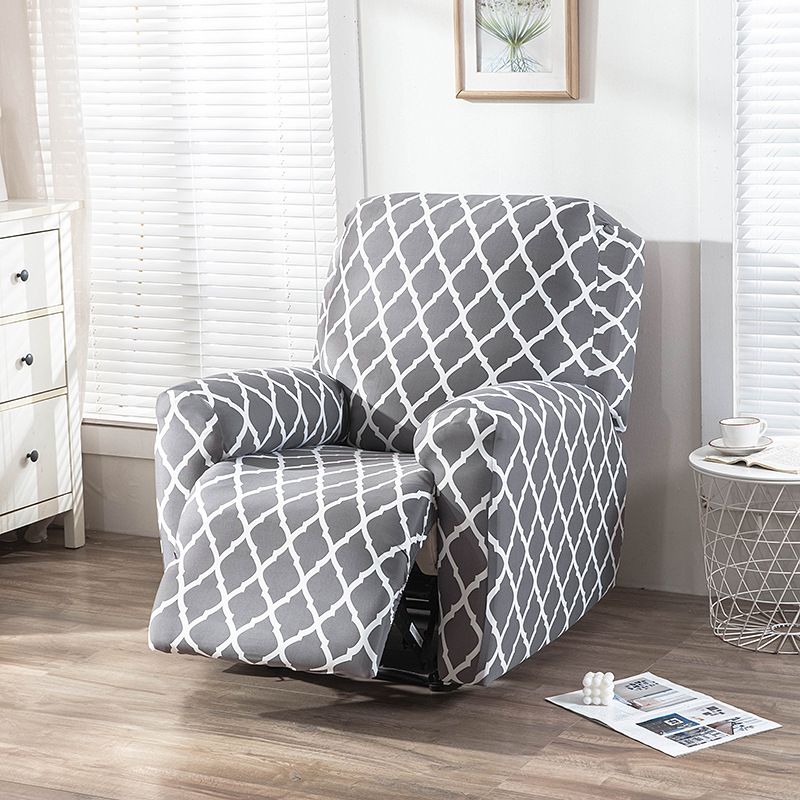 Recliner Cover Anti Scratch Lazy Recliner Chair Cover Protective Stretching Printed Reclining Chair Cover Sofa Slipcovers Convenient Elastic Reclining Chair Slipcover for Home - Gray - Size Three-seater
