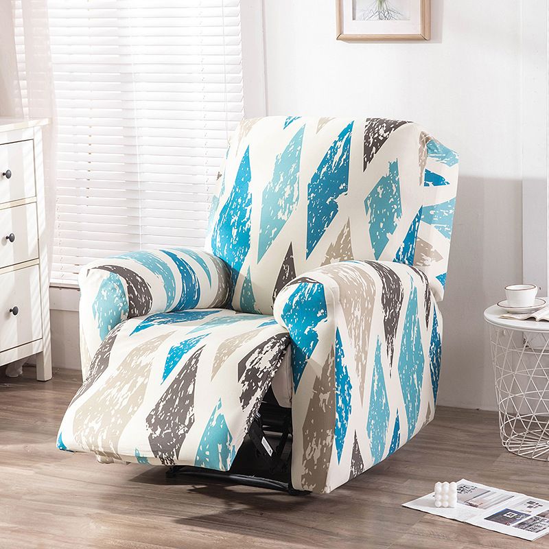 Recliner Cover Anti Scratch Lazy Recliner Chair Cover Protective Stretching Printed Reclining Chair Cover Sofa Slipcovers Convenient Elastic Reclining Chair Slipcover for Home - Sky Blue - Size One-seater