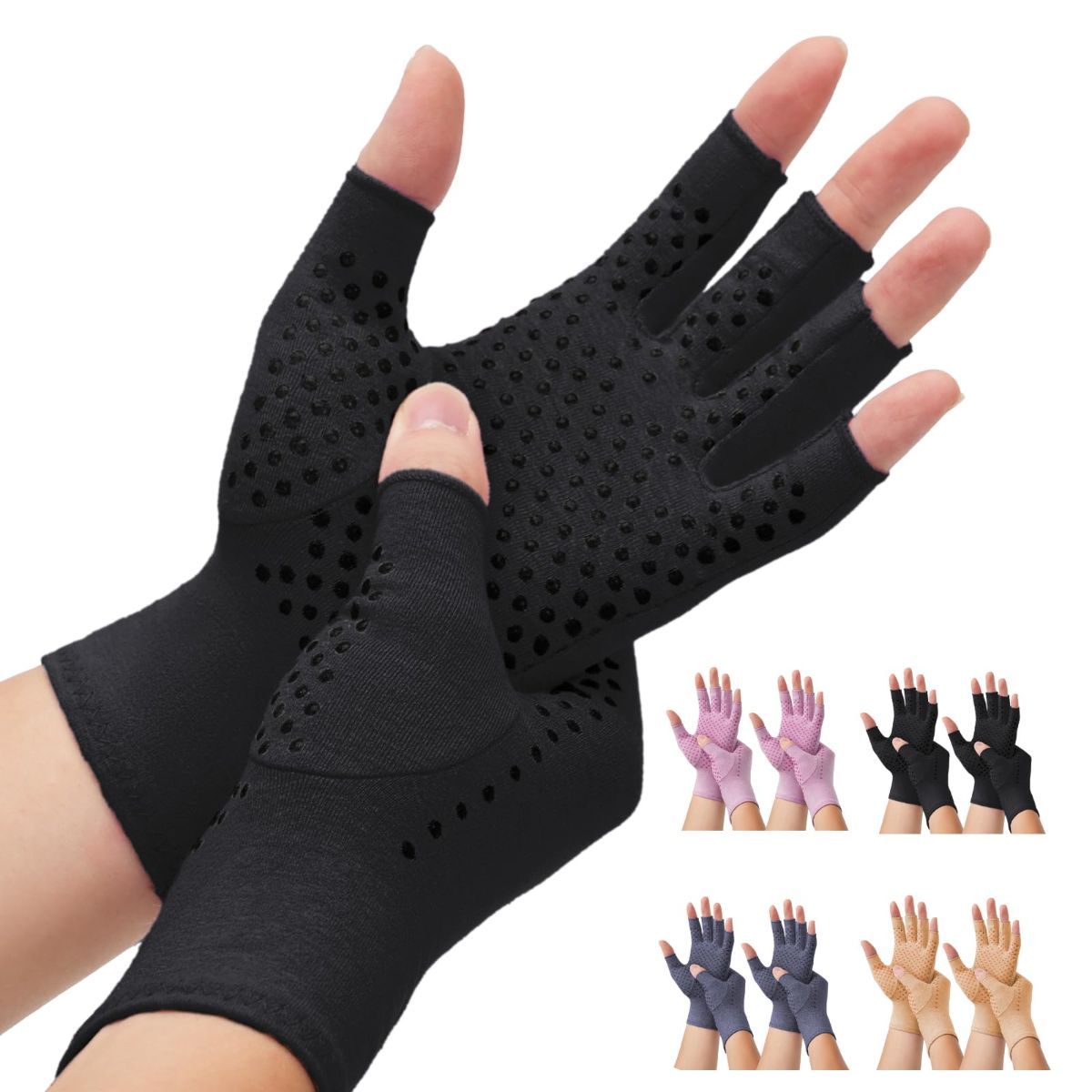 2-Pair Arthritis Compression Gloves- for Hand Arthritis, Carpal Tunnel Pain, Rheumatoid Arthritis, RSI, Fingerless, Anti-Slip, Breathable Gloves for Men & Women, Typing, Daily Use - Black - Size XL