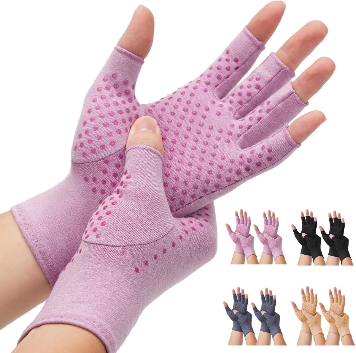 2-Pair Arthritis Compression Gloves- for Hand Arthritis, Carpal Tunnel Pain, Rheumatoid Arthritis, RSI, Fingerless, Anti-Slip, Breathable Gloves for Men & Women, Typing, Daily Use - Pink - Size L