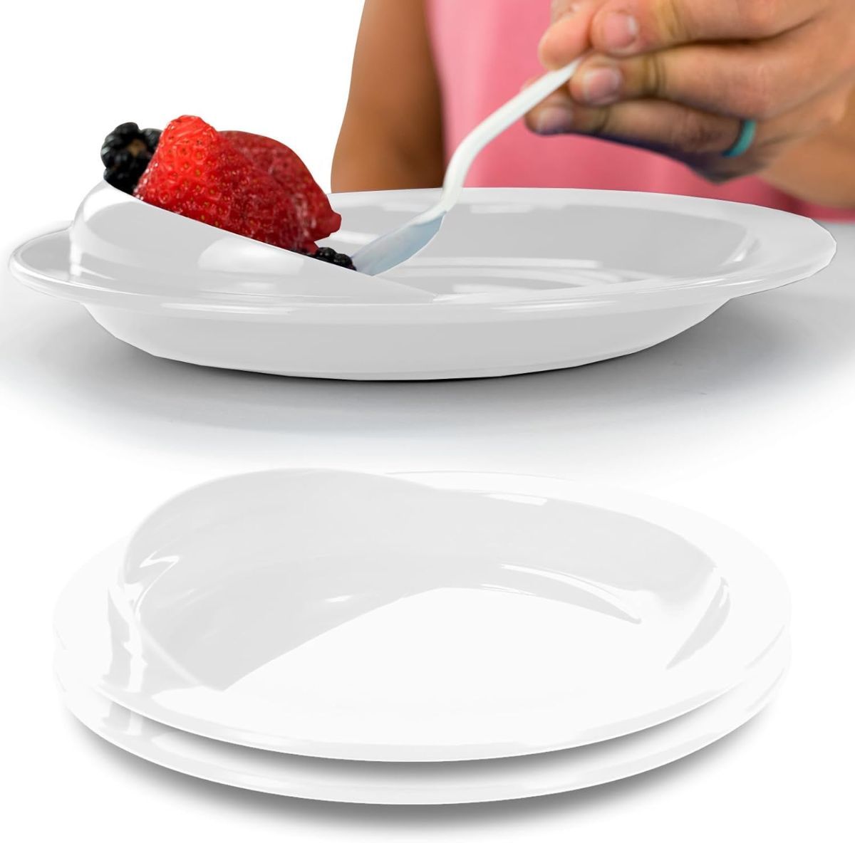 Spill-Proof Scoop Plate, 9" - Dish with Wall for Disabled, Handicapped, Elderly Adults with Special Needs from Parkinsons, Dementia, Stroke, Tremors with - Non Skid Padded Bottom - White / 1 Pack