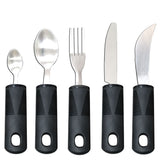 Adaptive Utensils, Weighted Utensils for Hand Tremors, Utensils for Parkinsons Patients,Elderly,Arthritis,Weak Hand Grip,Tremors & Handicapped. Stainless Steel Knife,Fork and Spoons Set - Black - Size 5pcs