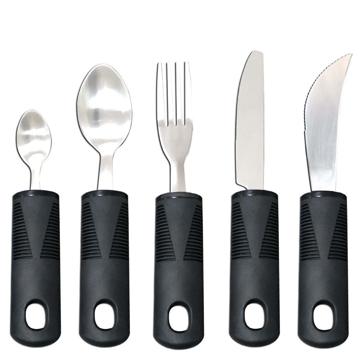 Adaptive Utensils, Weighted Utensils for Hand Tremors, Utensils for Parkinsons Patients,Elderly,Arthritis,Weak Hand Grip,Tremors & Handicapped. Stainless Steel Knife,Fork and Spoons Set - Black - Size 5pcs