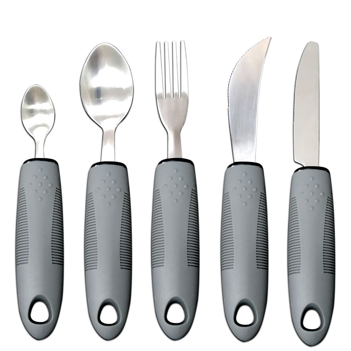 Adaptive Utensils, Weighted Utensils for Hand Tremors, Utensils for Parkinsons Patients,Elderly,Arthritis,Weak Hand Grip,Tremors & Handicapped. Stainless Steel Knife,Fork and Spoons Set - Gray - Size 5pcs