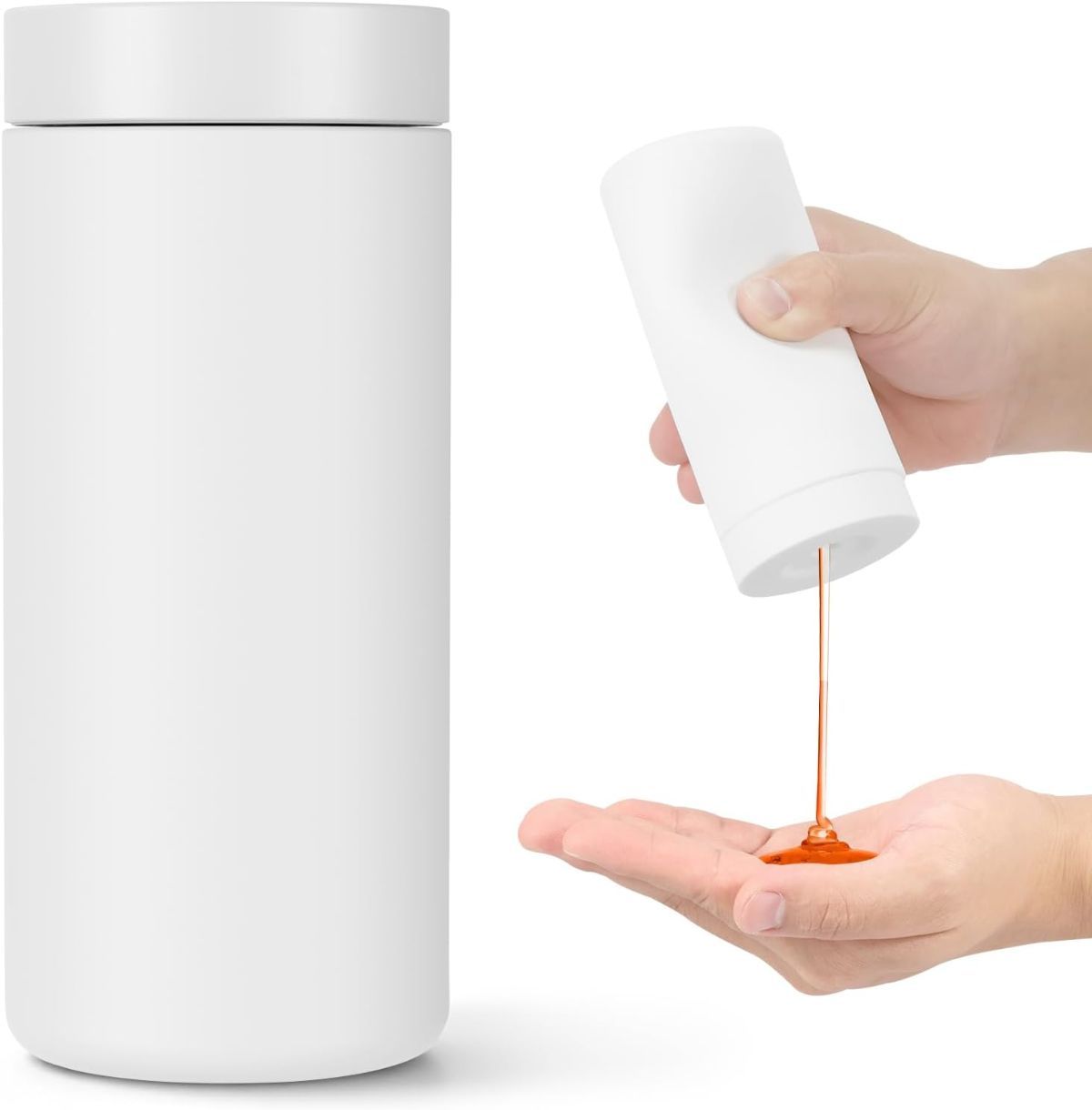 Silicone Dish Soap Dispenser, Reusable Dish Soap Bottle, Refillable Dish Soap Squeeze Bottle, 240ml/8oz Dishwashing Liquid Dispenser, Portable Hand Soap Bottle for Kitchen Sink - White - Size 14cm