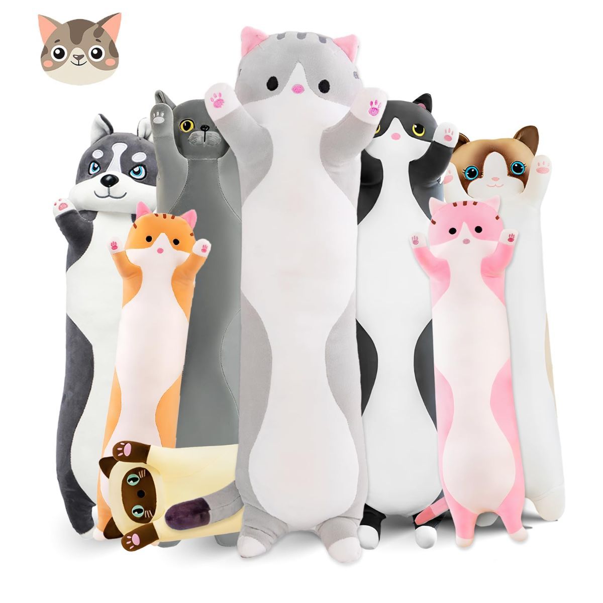 Long Cat Plush Pillow Cat Plush Toy PP Fabric Pillow Soft Cat Pillow Cat-Themed - Gray - Size 59