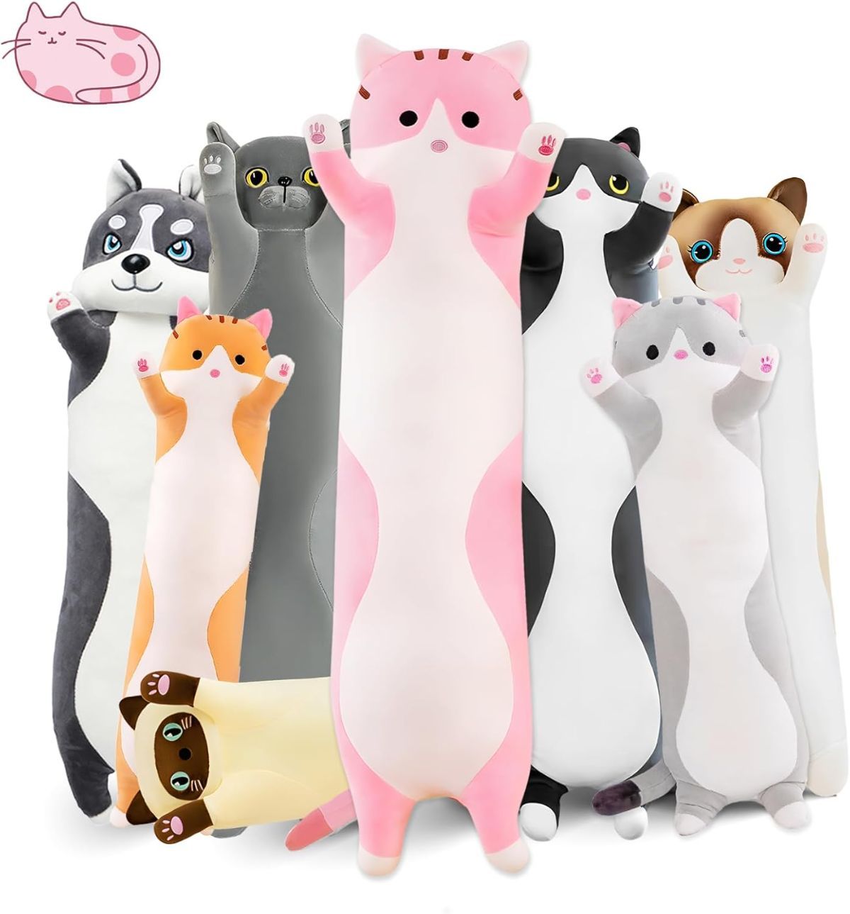 Long Cat Plush Pillow Cat Plush Toy PP Fabric Pillow Soft Cat Pillow Cat-Themed - Pink - Size 43.3in