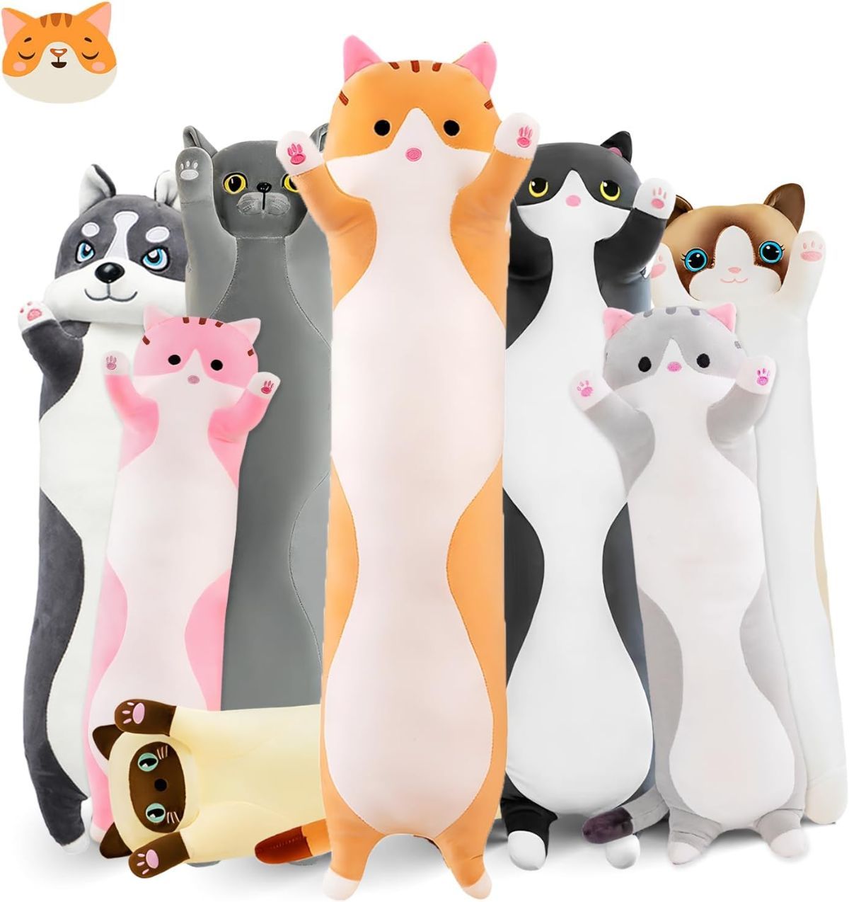Long Cat Plush Pillow Cat Plush Toy PP Fabric Pillow Soft Cat Pillow Cat-Themed - Yellow - Size 27.5in