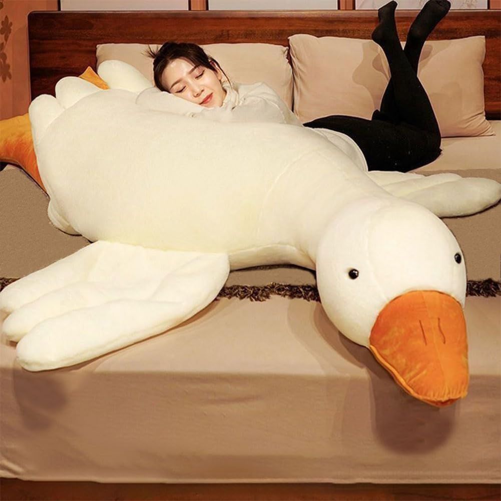 Giant White Goose Plush Pillow Soft Fabric Pillow Sleeping Companion Hugging - White - Size 51in