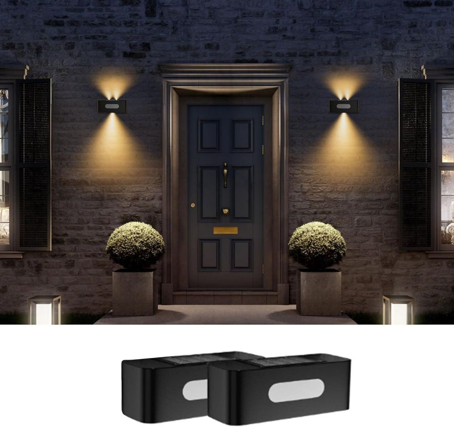Solar Fence Lights, Solar Wall Lights Waterproof Outdoor Up and Down Lighting for Outside, Garden, Walkway, Door, Porch, Deck - White - Size 2 Pack