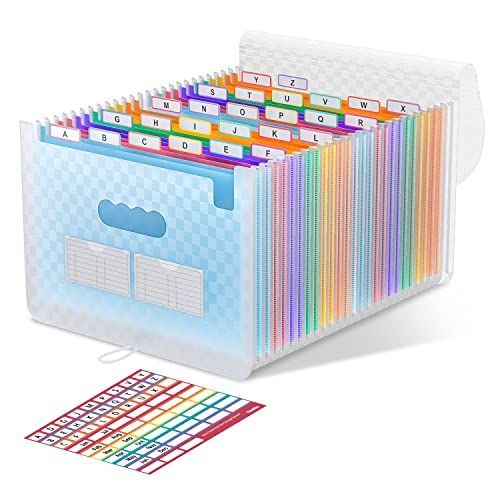 Accordion File Organizer, 26 Pockets Expanding File Folders, Monthly Bill Receipt Documents Organizer, A-Z Colorful Tabs, Letter/A4 Size for Classroom Office Organization Home Hospital - Blue - Size 1Pack