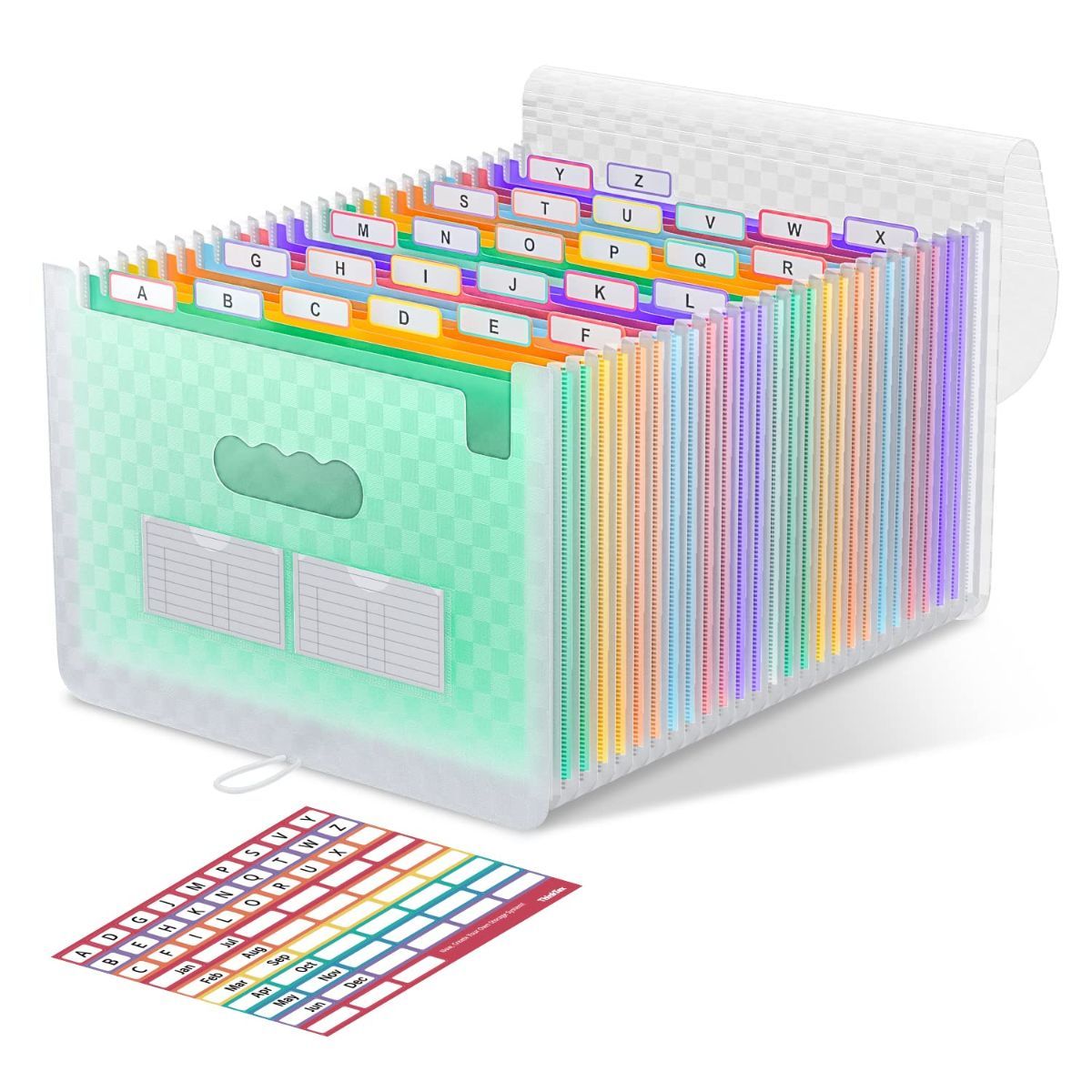 Accordion File Organizer, 26 Pockets Expanding File Folders, Monthly Bill Receipt Documents Organizer, A-Z Colorful Tabs, Letter/A4 Size for Classroom Office Organization Home Hospital - Green - Size 1Pack