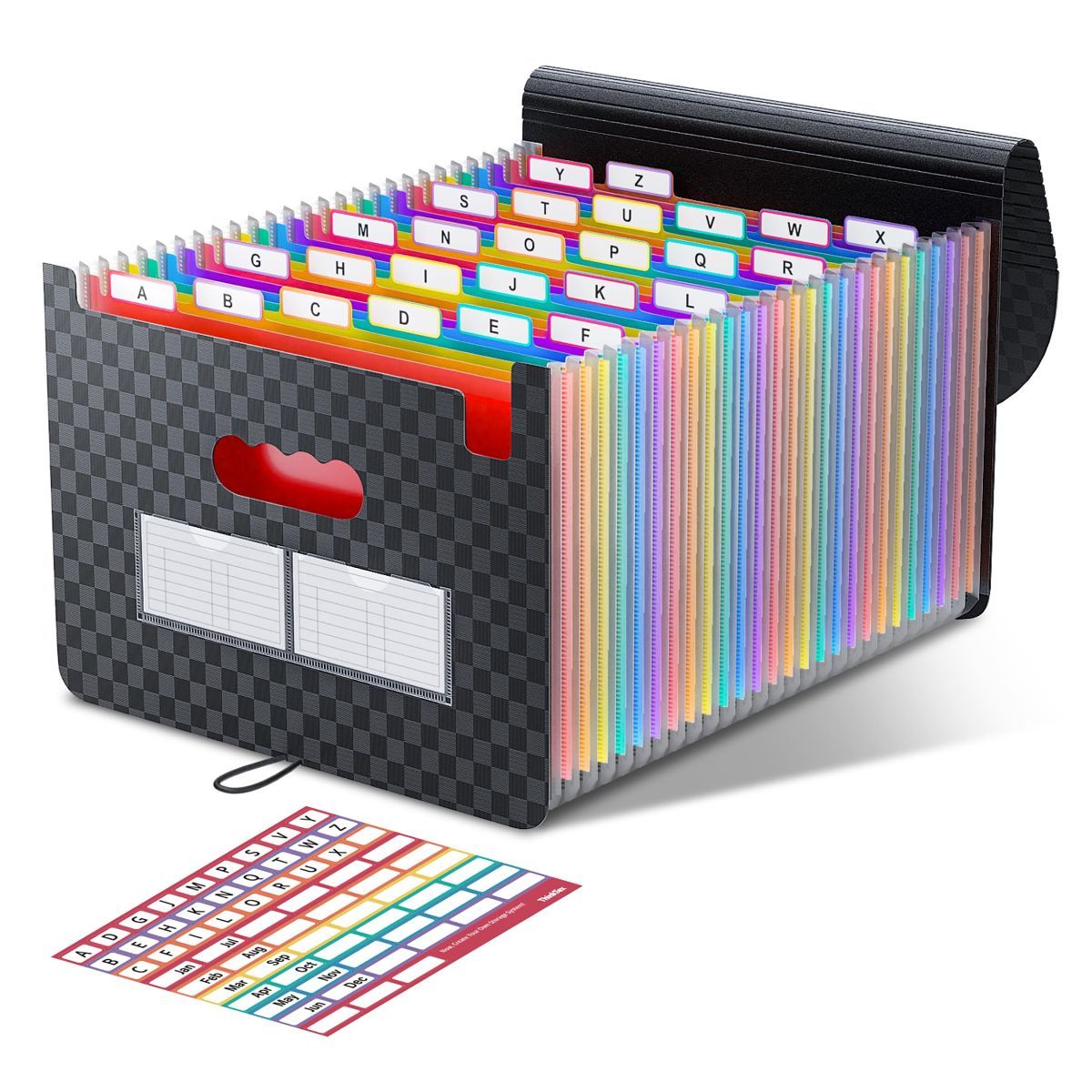 Accordion File Organizer, 26 Pockets Expanding File Folders, Monthly Bill Receipt Documents Organizer, A-Z Colorful Tabs, Letter/A4 Size for Classroom Office Organization Home Hospital - Matte black - Size 1Pack