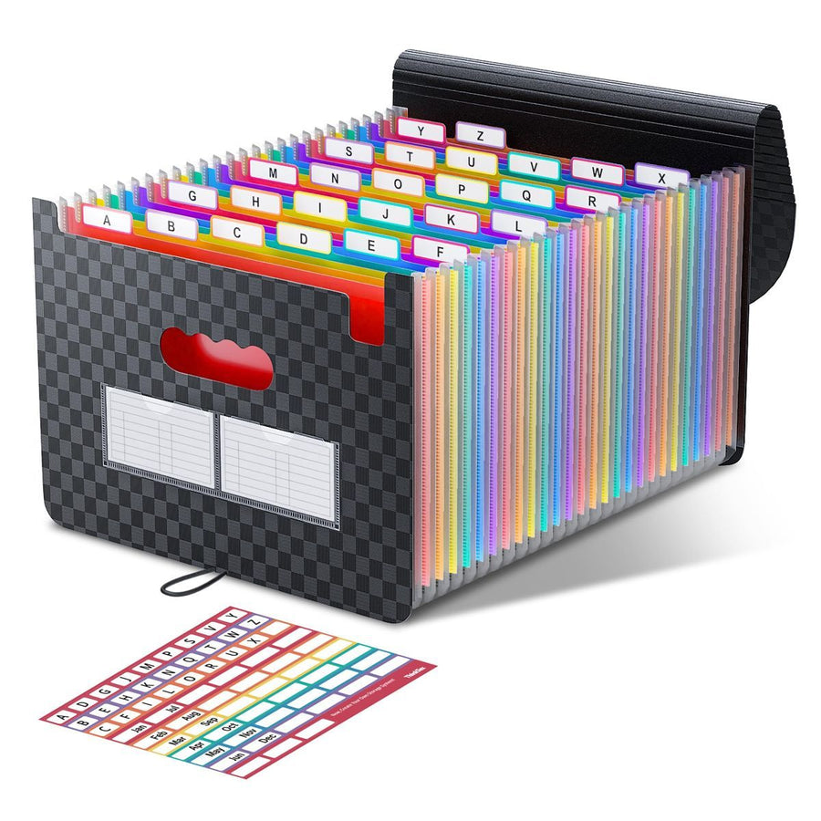 Accordion File Organizer, 26 Pockets Expanding File Folders, Monthly Bill Receipt Documents Organizer, A-Z Colorful Tabs, Letter/A4 Size for Classroom Office Organization Home Hospital - Matte black - Size 1Pack