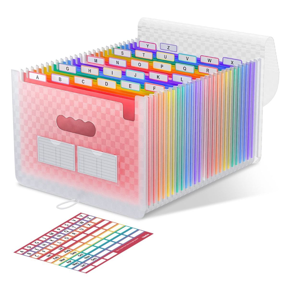 Accordion File Organizer, 26 Pockets Expanding File Folders, Monthly Bill Receipt Documents Organizer, A-Z Colorful Tabs, Letter/A4 Size for Classroom Office Organization Home Hospital - Red - Size 1Pack