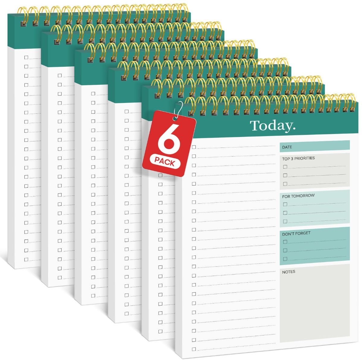 6Pack To Do List Notepad, Undated Daily Planner for Work and Goal Setting Greenery Sway, 52 Sheets, 9.8" x 6.5" , for Office, Home and school, Daily Task Planning, Notes and Everyday Organization - Dark Green - Size 6Pack