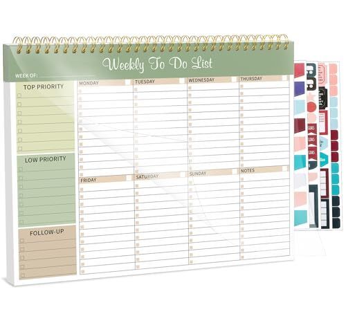4Pack Weekly To Do List Notepad, 8.5"x11" Desk Planner 52 Sheets, 100GSM Paper Undated Habit Planner, Productivity Organizer Notepad, for Home School Office Work, Travel, College Essentials - Dark Green - Size 4Pack