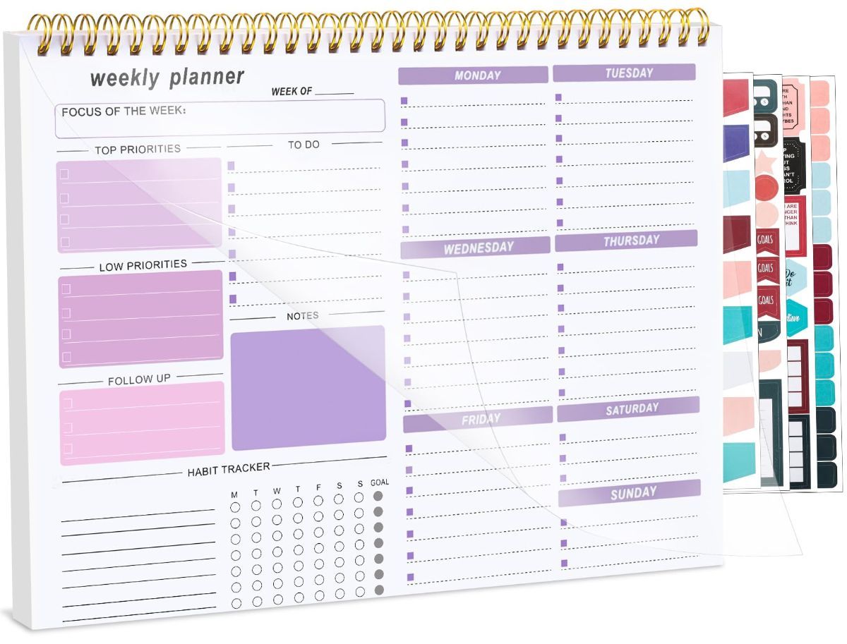 4Pack Weekly To Do List Notepad, 8.5"x11" Desk Planner 52 Sheets, 100GSM Paper Undated Habit Planner, Productivity Organizer Notepad, for Home School Office Work, Travel, College Essentials - Purple - Size 4Pack