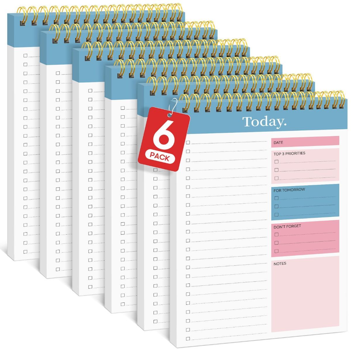 6Pack To Do List Notepad, Undated Daily Planner for Work and Goal Setting Greenery Sway, 52 Sheets, 9.8" x 6.5" , for Office, Home and school, Daily Task Planning, Notes and Everyday Organization - Blue - Size 6Pack
