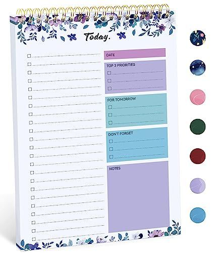 1Pack To Do List Notepad, Undated Daily Planner for Work and Goal Setting Greenery Sway, 52 Sheets, 9.8" x 6.5" , for Office, Home and school, Daily Task Planning, Notes and Everyday Organization - Purple - Size 1Pack